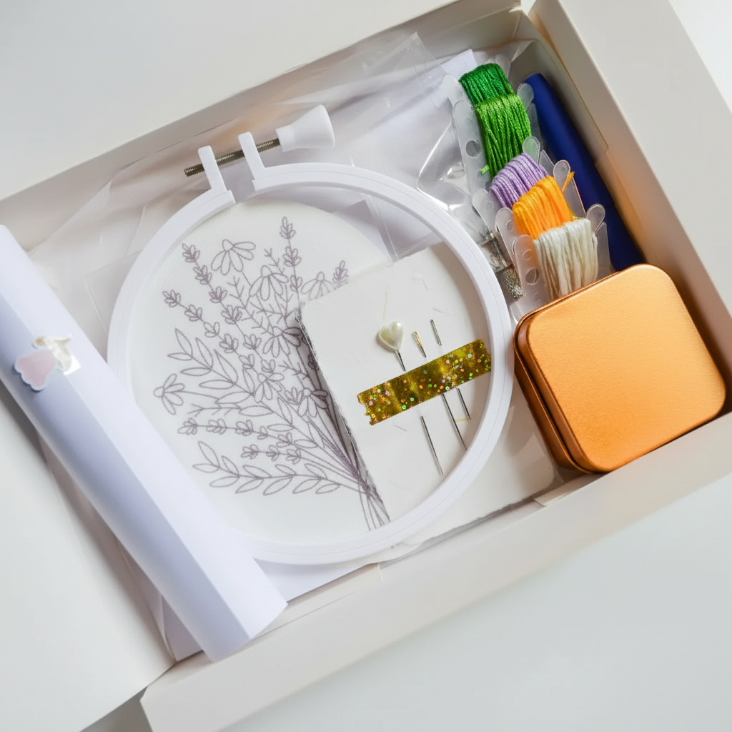 Kit de bordado con bastidor blanco