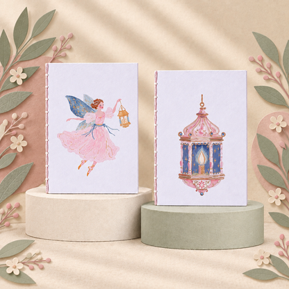Libretas Hada y Farol con flores de papel recortado