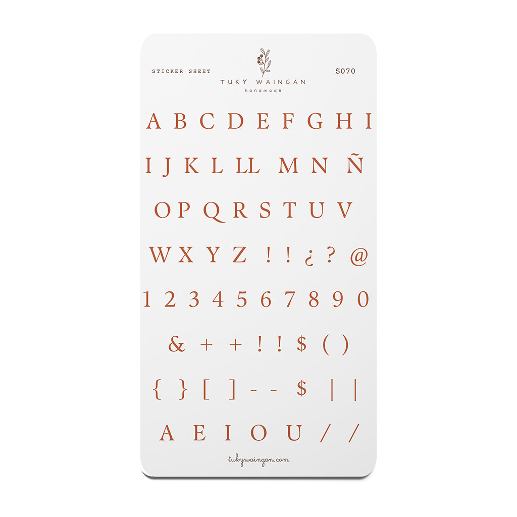 Sticker Sheet Alfabeto Serif | Marrón | Scrapbooking