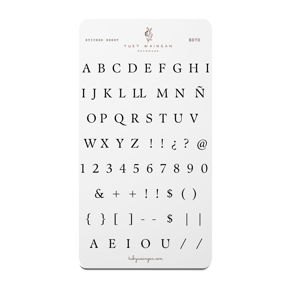 Sticker Sheet Alfabeto Serif | Negro | Scrapbooking