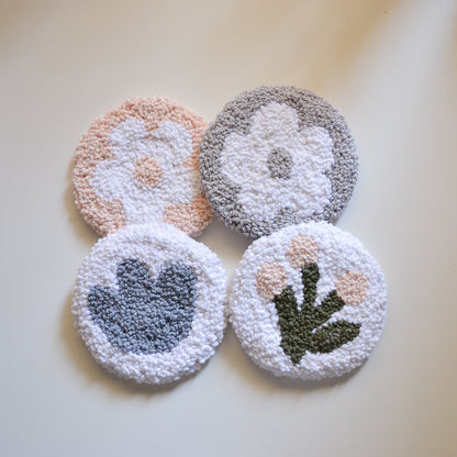 Set X4 Posavasos Punch Needle Floral Bordado
