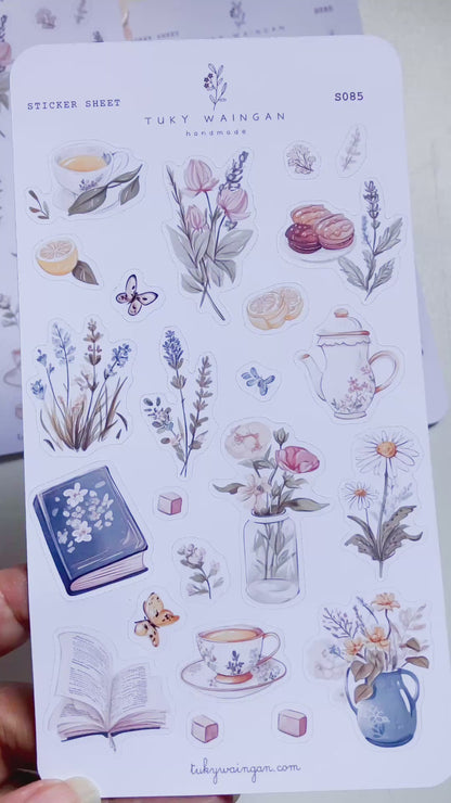 Flores y té | Hoja de 23 stickers