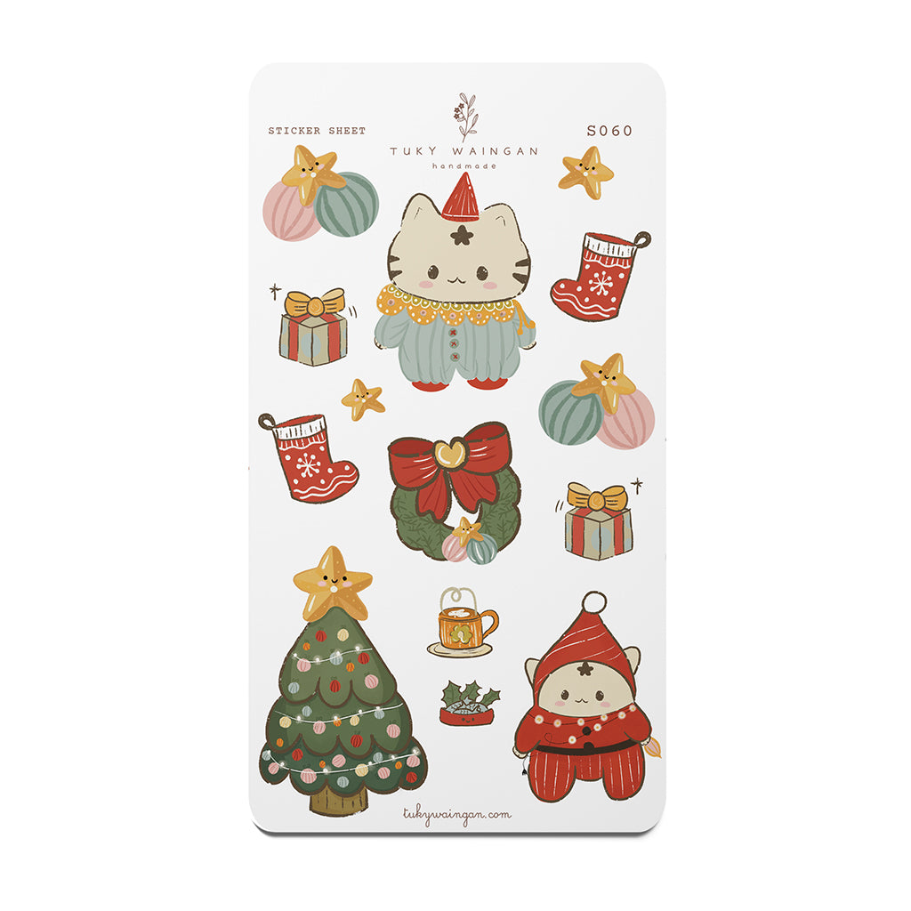 Hoja 14 Stickers Gatitos Navideños 2025 Bujo Planner
