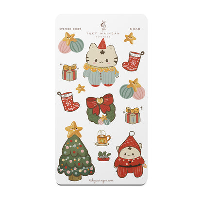 Hoja 14 Stickers Gatitos Navideños 2025 Bujo Planner