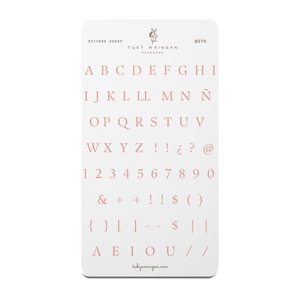 Sticker Sheet Alfabeto Serif | Rosa | Scrapbooking