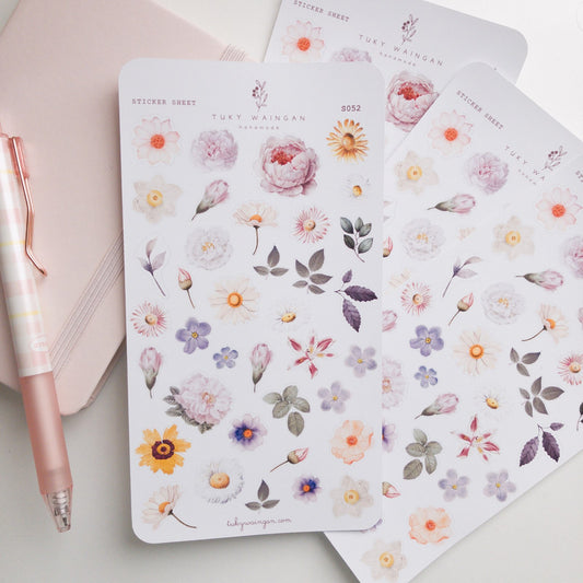 Hoja De Stickers Botánicos Romantic Bullet Bujo Scrapbook
