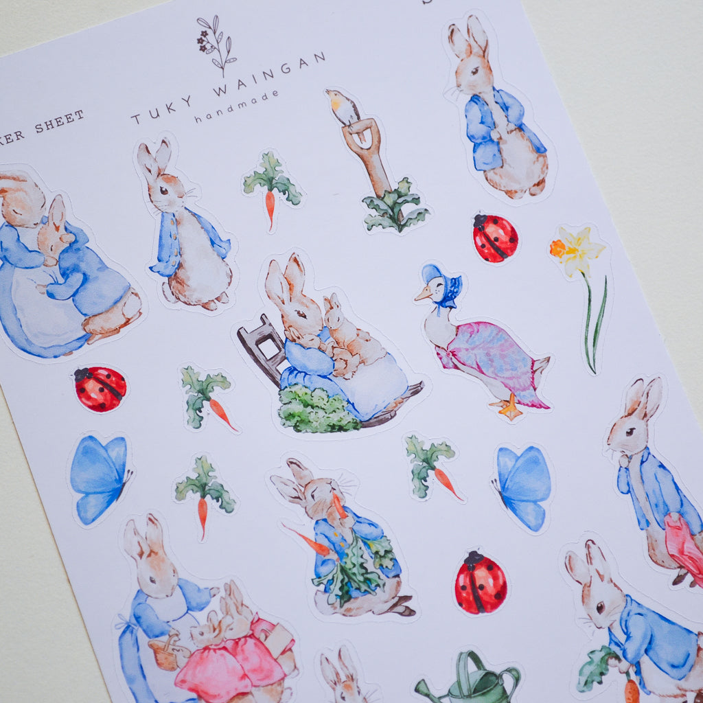 Hoja De 23 Stickers Conejitos Bullet Bujo, Scrapbook