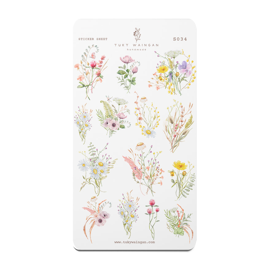 Hoja De 14 Stickers Botánicos Romantic Bullet Bujo Scrapbook