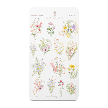 Hoja De 14 Stickers Botánicos Romantic Bullet Bujo Scrapbook