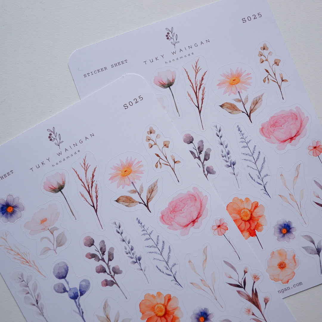 Plancha 25 Stickers Botánicos Vintage Bullet Journal