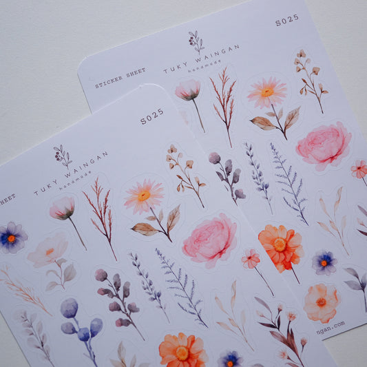 Plancha 25 Stickers Botánicos Vintage Bullet Journal