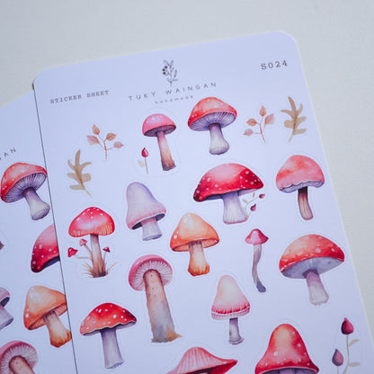 Hoja De 20 Stickers Hongos Mushrooms Vintage Bullet Bujo