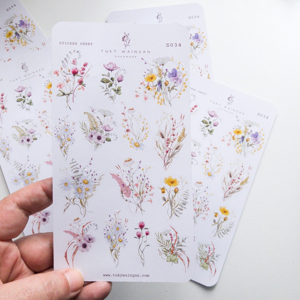 Hoja De 14 Stickers Botánicos Romantic Bullet Bujo Scrapbook