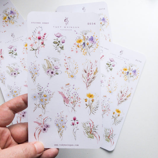 Hoja De 14 Stickers Botánicos Romantic Bullet Bujo Scrapbook
