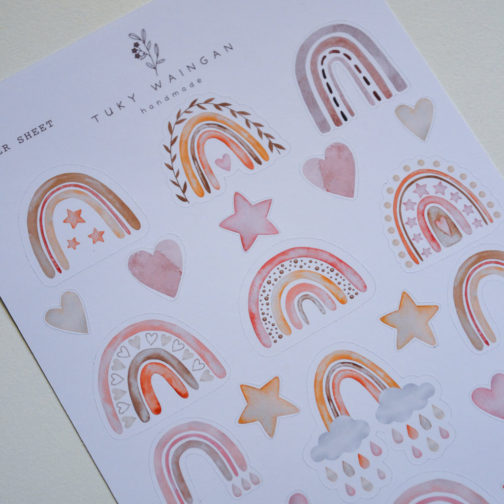 Plancha 25 Stickers Arcoíris Boho Bullet Journal