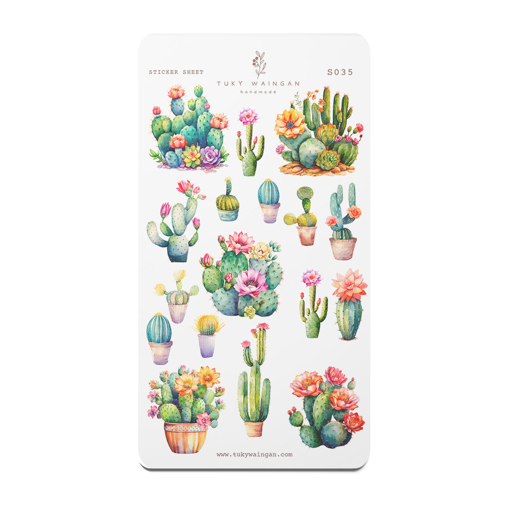 Hoja De 17 Stickers Suculentas Cactus Bullet Bujo Scrapbook