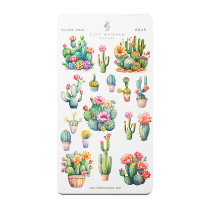 Hoja De 17 Stickers Suculentas Cactus Bullet Bujo Scrapbook
