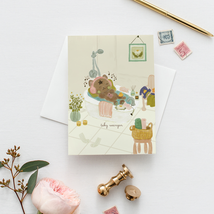 Postal Ilustrada, tarjeta 10x15 cm. Momento de spa