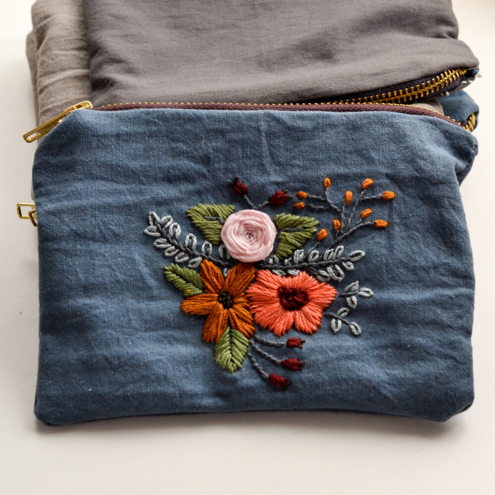 Hand embroidered wildflower pouch, Hand Embroidered Pouch, Small Zipper Pouch, make up bag, cosmetic bags, embroidered clutch