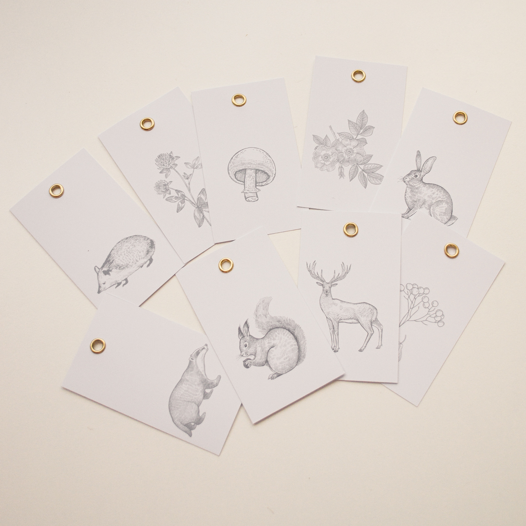 etiquetas de papel diseño animales del bosque para decorar regalos y envíos
